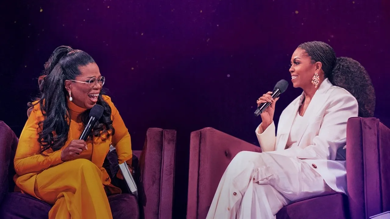 The Light We Carry: Michelle Obama and Oprah Winfrey backdrop